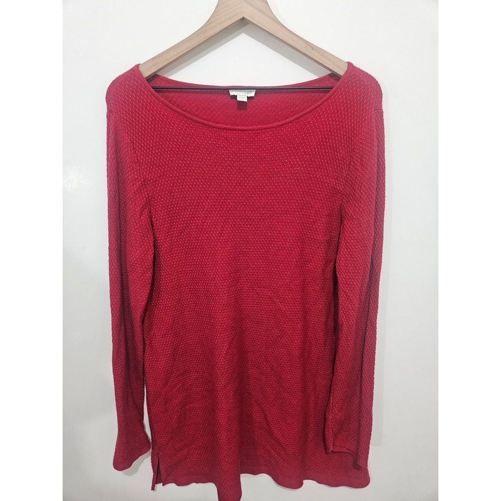 J. Jill Red Textured Honeycomb Knit‎ Boat Neck Tunic Sweater Womens Large